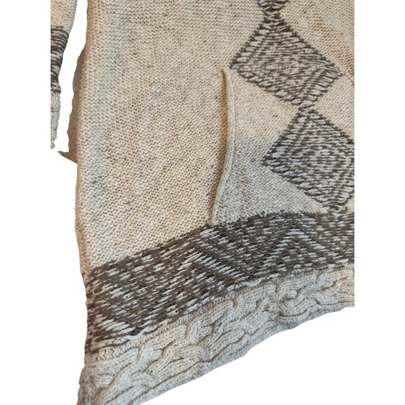 Free People Hooded Knit Sweater Size Small With Geometric Pattern Beige/Brown - Picture 5 of 10